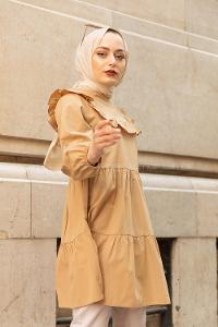 Modalamelif Önü Fırfırlı Tunik Camel