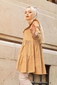 Modalamelif Önü Fırfırlı Tunik Camel