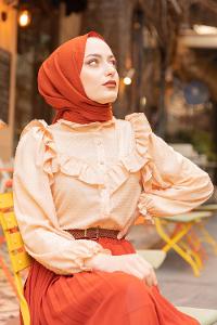 Modalamelif Ponpon Desenli Gömlek Bej