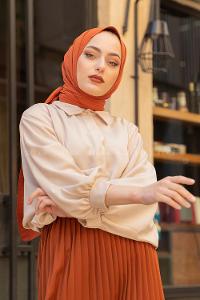 Modalamelif Yarasa Kol Gömlek Yaka Bluz Bej