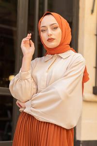 Modalamelif Yarasa Kol Gömlek Yaka Bluz Bej