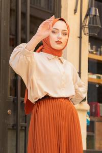 Modalamelif Yarasa Kol Gömlek Yaka Bluz Bej