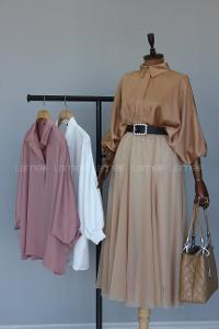 Modalamelif Yarasa Kol Gömlek Yaka Bluz Haki