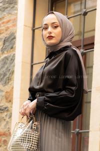 Modalamelif Yarasa Kol Gömlek Yaka Bluz Siyah