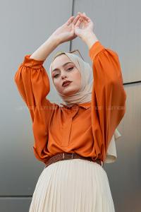 Modalamelif Yarasa Kol Gömlek Yaka Bluz Tarçın