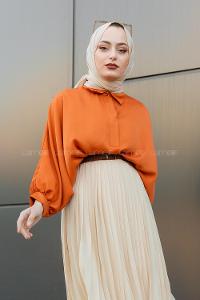 Modalamelif Yarasa Kol Gömlek Yaka Bluz Tarçın