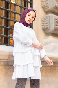 Modalamelif Önü Düğmeli Kat Kat Gömlek Beyaz