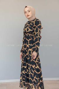 Modalamelif İçi Astarlı Lepor Şifon Elbise Siyah