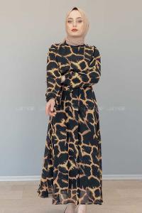 Modalamelif İçi Astarlı Lepor Şifon Elbise Siyah