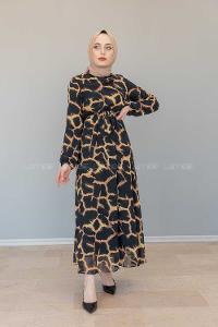 Modalamelif İçi Astarlı Lepor Şifon Elbise Siyah