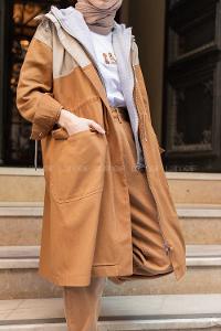 Modalamelif Kapşonlu Garnili Trenç Taba