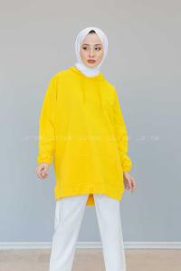 Modalamelif Kapşonlu Kanguru Cep Sweat Sarı