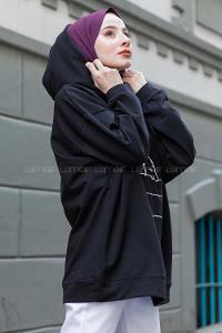 Modalamelif Karikatür Baskılı Kapşonlu Sweat Siyah