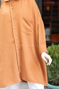Modalamelif Önü Düğmeli Gizli Cep Detaylı Gömlek Taba