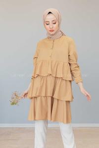 Modalamelif Önü Fırfırlı Tunik Camel