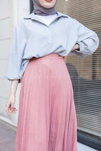 Modalamelif Yarasa Kol Gömlek Yaka Bluz  Gri