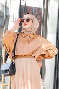 Modalamelif Yarasa Kol Gömlek Yaka Bluz  Somon