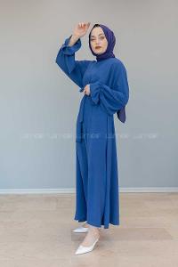 Modalamelif Yarasa Kol Kemer Detaylı  Elbise İndigo