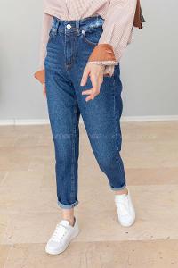 Modalamelif Bel Ve Paça Yırtıklı Mom Jean Koyu Mavi