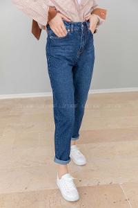 Modalamelif Bel Ve Paça Yırtıklı Mom Jean Koyu Mavi