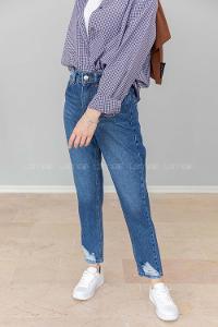 Modalamelif Paça Kesik Mom Jean Mavi
