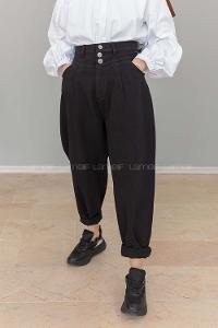 Modalamelif Paça Pensli Balon Mom Jean Siyah