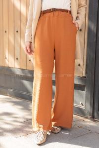 Modalamelif Hasır Kemerli Ayrobin  Pantalon Taba