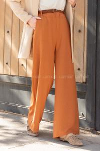 Modalamelif Hasır Kemerli Ayrobin  Pantalon Taba