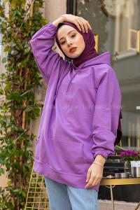 Modalamelif Kapşonlu Kanguru Cep Sweat Mor