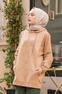 Modalamelif Kapşonlu Kanguru Cep Sweat Sütlü Kahve