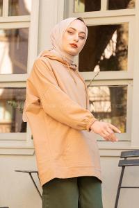 Modalamelif Kapşonlu Kanguru Cep Sweat Sütlü Kahve