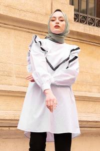 Modalamelif Önü Dantel Detaylı Beyaz