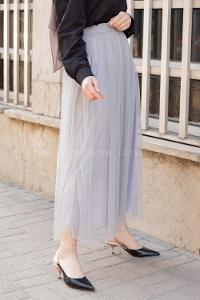 Modalamelif Beli Lastikli Tül Etek Gri