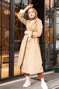 Beige Shirt Collar Long Arm Coat