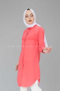 Modalamelif Eteği Saçaklı Gömlek Şeker Pembesi