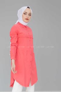 Modalamelif Eteği Saçaklı Gömlek Şeker Pembesi