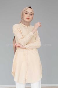Modalamelif Eteği Saçaklı Gömlek Taş Rengi