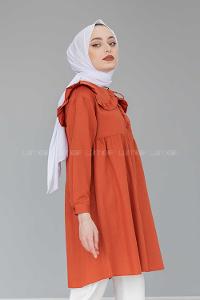 Modalamelif Katlı Yaka Tunik Taba