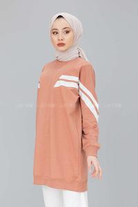 Modalamelif Şeritli Sweat  Pudra