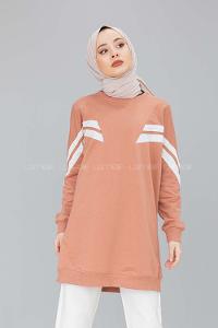 Modalamelif Şeritli Sweat  Pudra