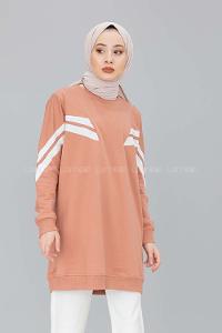 Modalamelif Şeritli Sweat  Pudra