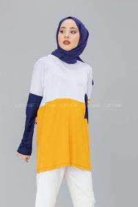 Modalamelif Tek Cepli  Garnili Tunik  Hardal Sarısı