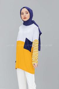 Modalamelif Tek Cepli  Garnili Tunik  Hardal Sarısı