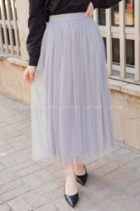 Modalamelif Beli Lastikli Tül Etek Gri