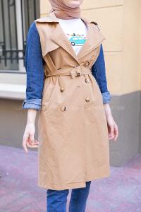 Modalamelif Kol Kot Detaylı Belden Bağlamalı Trenç Camel