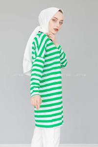 Modalamelif Bisiklet Yaka Kalın  Çizgili Sweat Shirt  Yeşil