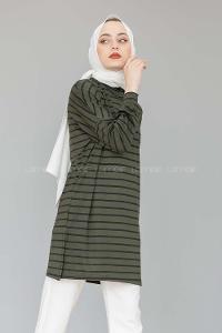 Modalamelif İnce Siyah Çizgili Tunik Asker Yeşili