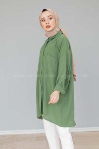 Modalamelif Önü Düğmeli Gizli Cep Detaylı Gömlek Haki