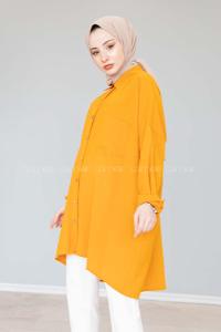 Modalamelif Önü Düğmeli Gizli Cep Detaylı Gömlek Hardal Sarısı