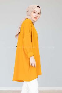 Modalamelif Önü Düğmeli Gizli Cep Detaylı Gömlek Hardal Sarısı